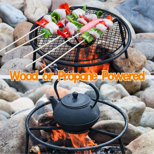 Oprika Campfire Tripod With 304 Stainless Steel Mesh, Portable Camping Tripod for Cooking, Campfire Grill Tripod, Rust-Resistant Campfire Cooking Stand, Adjustable Campfire Tripod Legs for Picnic, BBQ