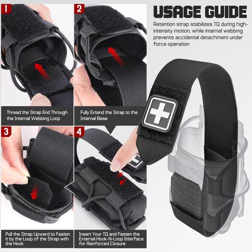 WYNEX MOLLE Tourniquet Holder, IFAK TQ Holder Tactical Medical TQ Pouch Holster First Aid Kit, Cross Patch/Bungee Cord
