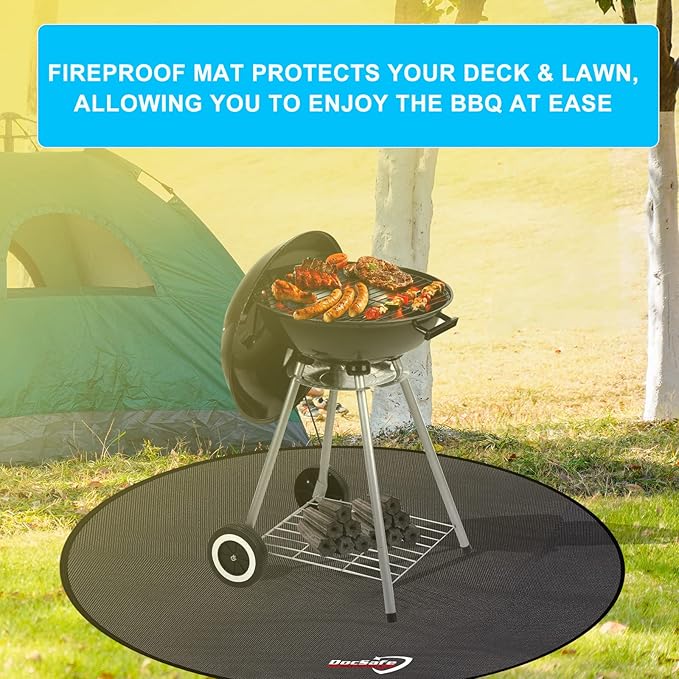 DocSafe 38" Round Fire Pit Mat, 4-Layer Fireproof Under Grill Mat Heat Insulated Indoor Fireplace Pad Protector for Decks,Patios,Grass,BBQ Smoker, Portable Reusable Oil-Proof and Waterproof, Black