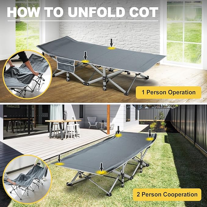 Slendor Folding Camping Cot for Adults with Mattress,Max Load 800lbs Cots for Sleeping Camp Cots for Adults Kids Teenage Portable Travel Camp Cot Bed Mattress for Home Office Beach Garden Tent