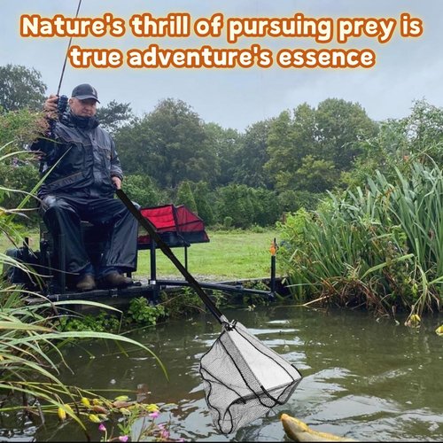 Tacklurenet Folding Kayak Fishing Net With Telescopic Handle - Three Adjustable Sizes 50in-38in-30in - Rubber Granule Nonslip Gloves and Storage Bag Included