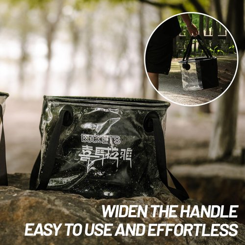 Collapsible Bucket, 22L Folding Bucket Wash Basin Bags with Handle, Khaki Transparent Portable Water Container 5.8 Gallon Camping Fishing Hiking Gardening (Black)