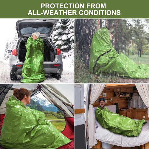Emergency Sleeping Bag 4 Pack Survival Sleeping Bag with Whistles Thermal Emergency Bivy Sack Sleeping Bags Portable Emergency Blanket for Outdoor Hiking Camping (Orange+Green)