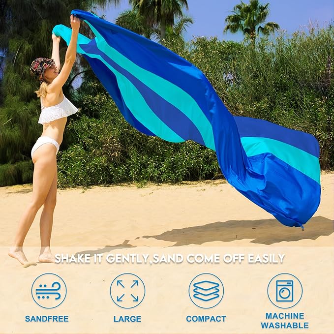 BYDOLL Nylon Beach Blanket Waterproof Sandproof 10'X9' Suits 1-8 Adults Oversized Sand Free Extra Large Blanket Lightweight Soft Picnic Mat for Beach Essentials