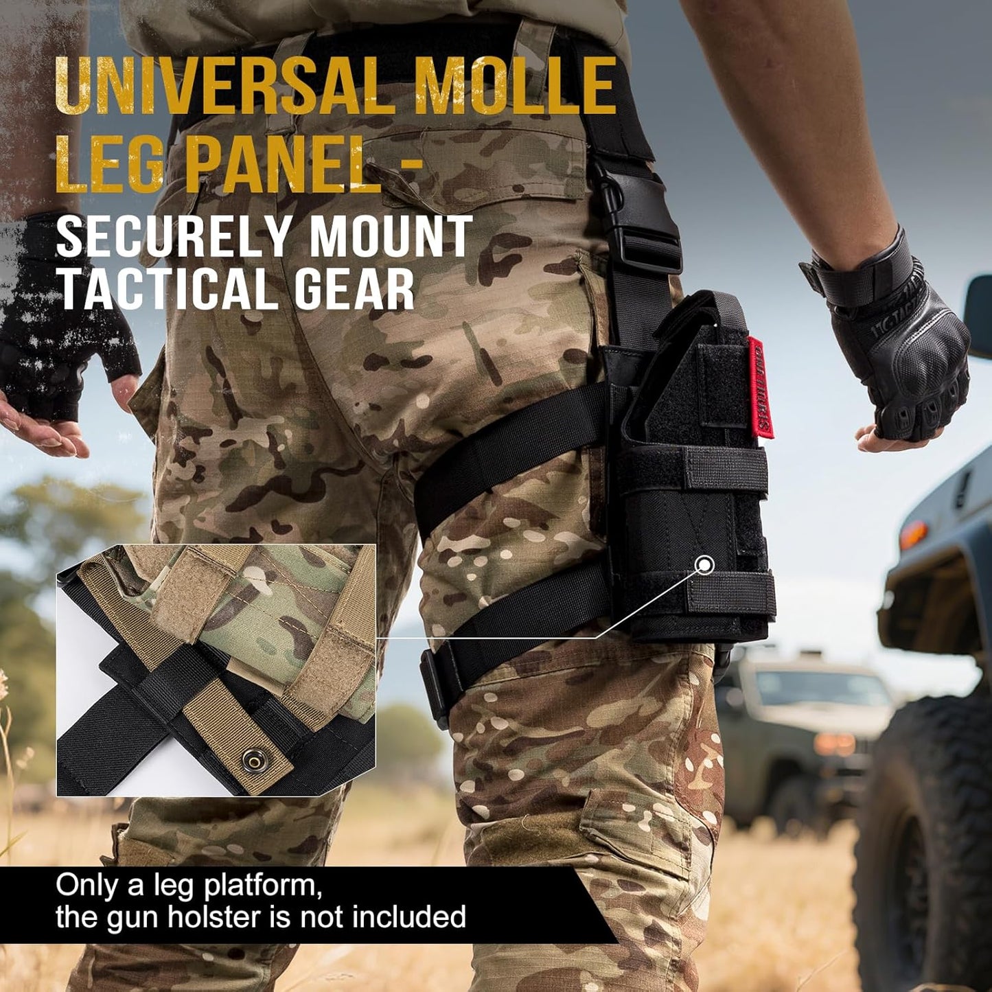 OneTigris Mini Molle Panel for Tools, Drop Leg Platform Minimalist Adjustable Thigh Rig for Flashlight Green