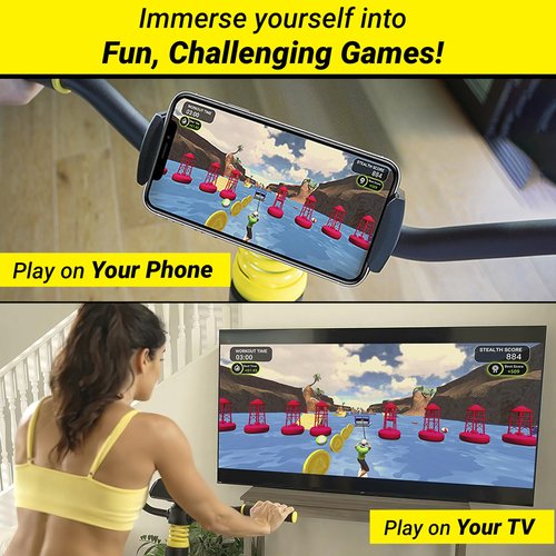 STEALTH GAME CYCLE: Full-Body Workout X-Bike, Gamified Cardio with 5 Free Games, Foldable Magnetic Cycle, Phone Holder + Free Fitness App (Optional Premium Subscription)