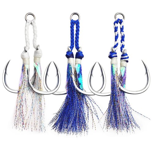 Eupheng Heavy Duty Assist Hooks, Glow, High Strength Double/Single Assist Replacement Fishing Hooks for Slow Fast Fall Jigging Lures, Also Have Steel Wire Style