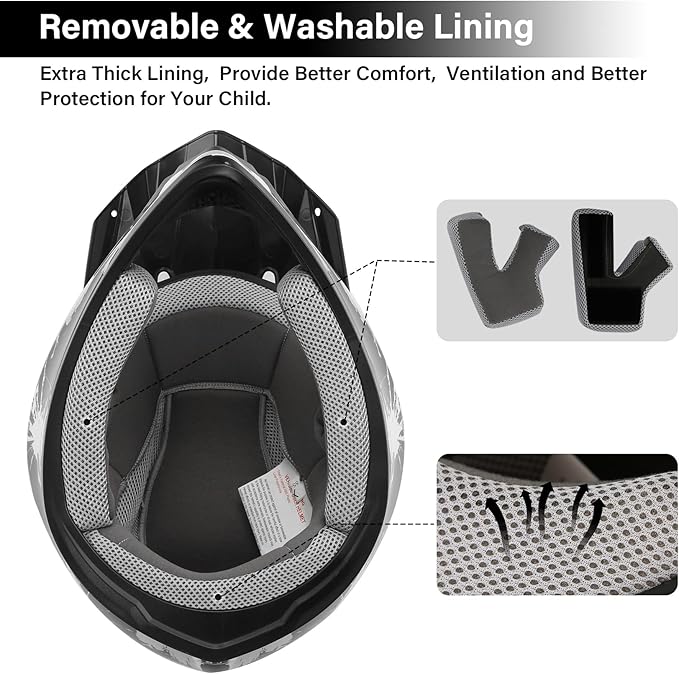 TCT-MOTORPARTS DOT Youth Kids Motocross ATV Helmets Offroad Street Dirt Bike Go-Kart BMX MX Full Face Helmet Black w/White Fireworks Medium Size
