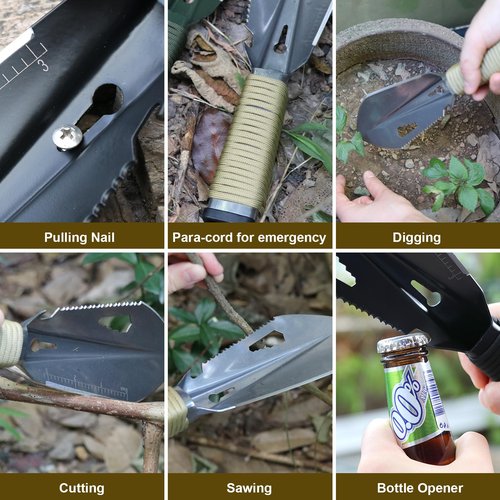 Tactical Mini Hand Shovel Small Camping Shovel Portable Backpacking Trowel Survival 7 in 1 Shovel Versatile Gardening Trowel for Camping, Gardening, Outdoor Survival (Silvery)