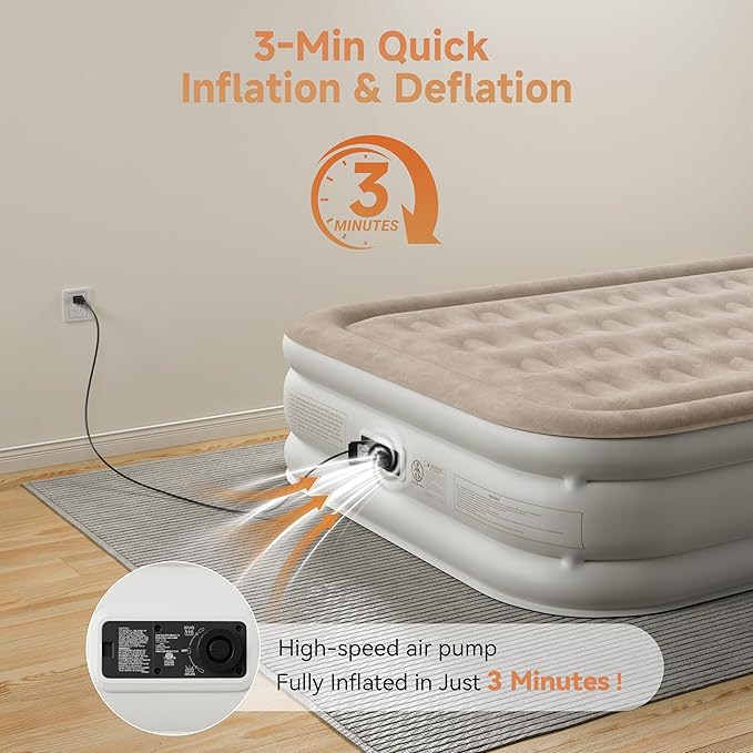 Air Mattress Full with Built-in Pump 18", Comfortable Self-Inflating Air Mattress with High-Speed Pump, Durable Blow Up Mattress Full with Storage Bag for Guests, Camping, Travel