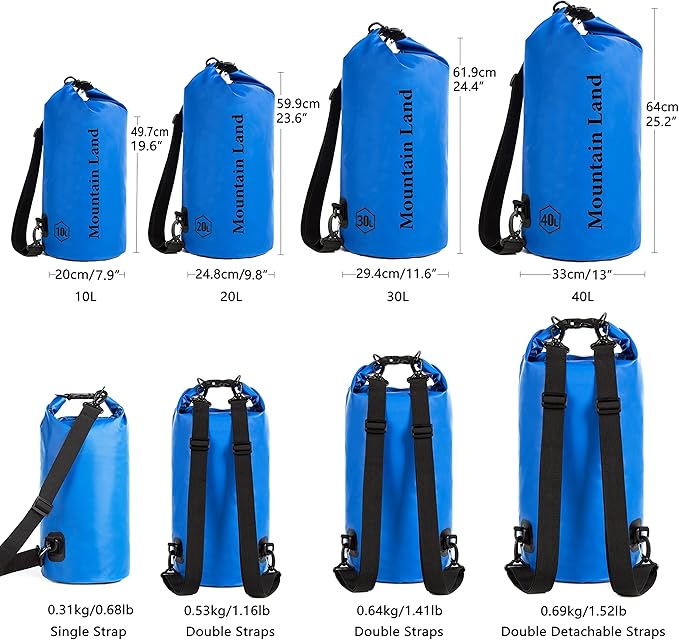 Mountain Land Waterproof Beach Dry Bag 20L Roll Top Backpack Boat Bag Dry Sack for Kayaking Rafting Fishing Hiking Camping Dark Blue