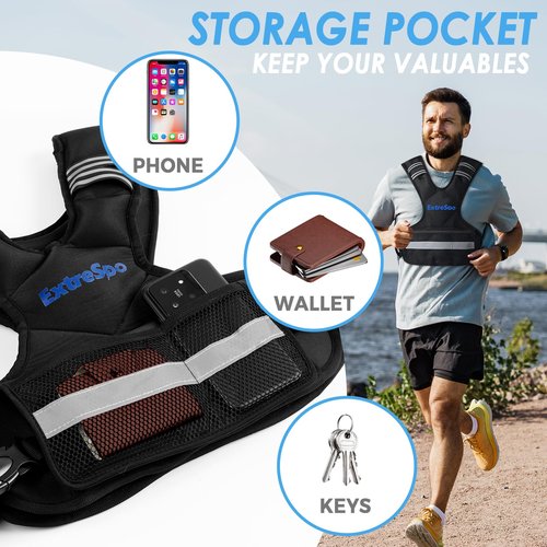 ExtreSpo Adjustable Weighted Vest for Women and Men, 11-20lb Weight Vest with 6 Ironsand Weights, Body Weight Vest Exercise Set with Reflective Strip for Strength Training and Workout