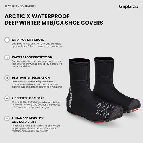 GripGrab Arctic X Waterproof Deep Winter Gravel MTB Cycling Shoe Covers Cold Weather Offroad Fleece Lined Biking Overshoes