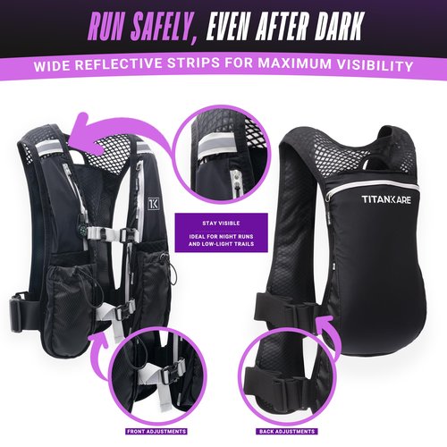 TITANKARE Hiking Backpack Running Vest – Elite Series 5L Vest with Pockets, Lightweight Water Bottle, Phone Holder, Adjustable Reflective Marathon Trail Running Gear Hiking Backpack for Women and Men