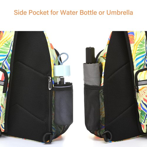 MOSISO Sling Backpack Bag, Crossbody Shoulder Bag Travel Hiking Daypack Colorful Art Plant Leaves Chest Bag with Front Square Pocket&USB Charging Port, Yellow