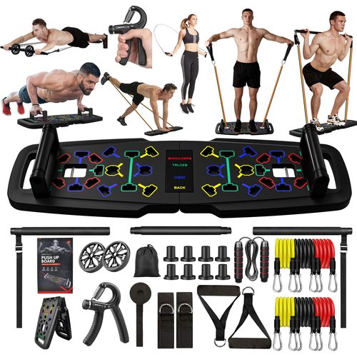 Hinsarcd 36IN1 Portable Exercise Equipment, Push Up Board, Pilates Bar Resistance Bands Ab Roller, Pushup Board Home Gym Strength Training Full Body Workout for Men and Women