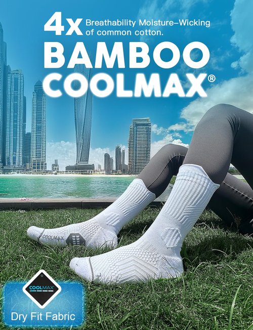Bamboo Viscose Compression Running Crew Socks, Moisture Wicking Anti-Blister Hiking Athletic Cycling Gym Socks (US, Alpha, Medium, Regular, Regular, Classic Black+Glacier White+Dusty Pink)