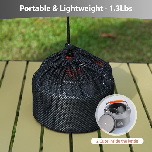INFOOD 2.5L Camping Kettle Set - Camp Tea Coffee Pot with 2 Cups & Carrying Bag for Outdoor Camping Campfire Hiking Picnic & Backpacking, Gray