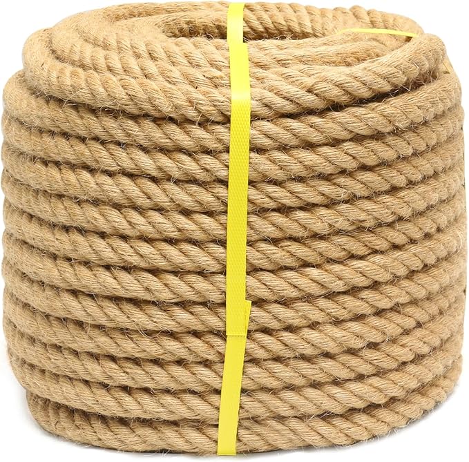 Hemp Rope 3/4 Inch 165 Feet Jute Rope, Natural Heavy Duty Rope, Twisted Hemp Rope for Deer, Thick Rope Tug of War Rope, Nautical Rope for Crafts Swing Rope, Home Decorating Gardening Bundling