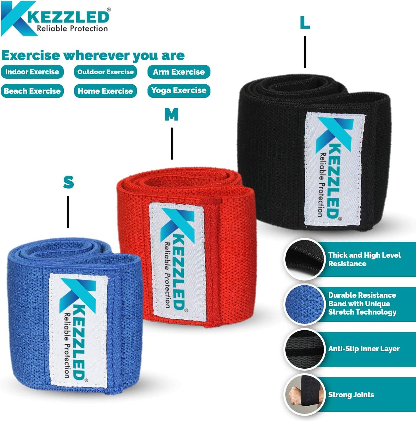 Resistance Workout Hip/Booty Exercise Bands - Set of 3 Bands by Kezzled®