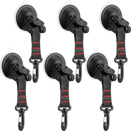 Maitys 6 Pcs Heavy Duty Suction Cups with Hooks Tie Down Strong Suction Cup Anchor Car Camping Accessories Vacuum Outdoor Suction Cup with Hooks for Car Boat Awning Camping Tent Trap (Red)
