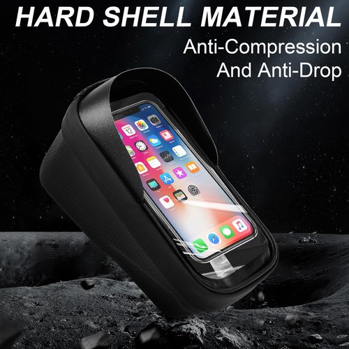 Wellehomi Bicycle Bag, 1L Waterproof Bike Frame Bag with 2-in-1 Design, TPU Transparent Touch Screen & Sun-Visor, Compatible with Phones Under 6.8 Inches, Bike Accessory