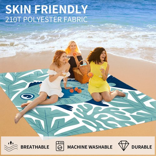 WTVIDAS Large Beach Blanket Waterproof Sandproof 79"x 83" for 1-4 Adults,Quick Drying Beach Mat,Lightweight & Durable,Beach Essentials for Family Beach Camping Travel Picnic(Green Fish)