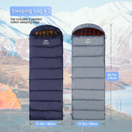 LANMOUNTAIN 9 Pcs Camping Set: Green Tent, 2 Sleeping Bags, 2 Sleeping Pads/Mats, 2 Single Hammocks With Tree Straps, 2 Lightweight Bed Blankets for Family Outdoor Activities