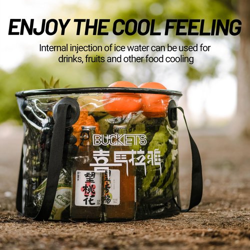 Collapsible Bucket, 22L Folding Bucket Wash Basin Bags with Handle, Khaki Transparent Portable Water Container 5.8 Gallon Camping Fishing Hiking Gardening (Black)