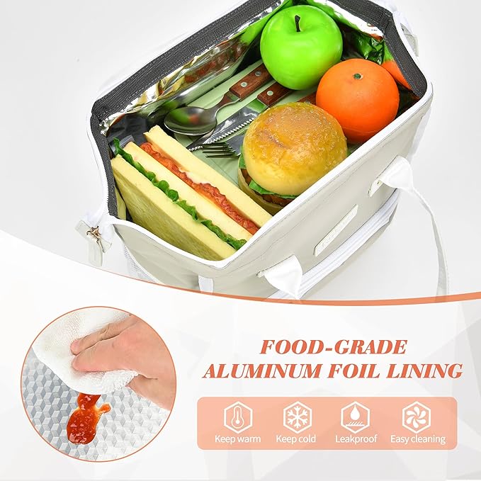 LOKASS Lunch Bag Women Insulated Lunch Box Wide-Open Lunch Tote Bag Large Waterproof Cooler Bag for Work Picnic Hiking Beach（Pink）
