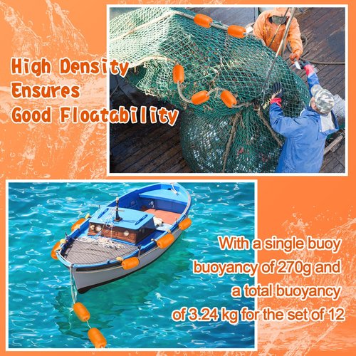 Vertintong 12 Pcs Deep Water Fishing Float 4.72 x 2.75'' Heavy Duty Pool Buoy Float Fishing Marker 0.78 Hole for Kayak Tow Line Anchor Marker Buoy Drift Sock Replace Pool Crabbing Dock (Orange)