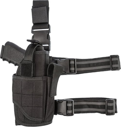 Leg Holster Wrap Around Thigh Design for Men and Women with Fully Adjustable and Removable Belt Hanger Strap, Black