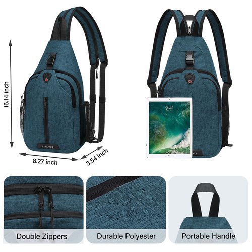 MOSISO Sling Backpack Travel Hiking Daypack, Double Layer Crossbody Sling Bag Convertible Backpack with Front Vertical Pocket, Teal Green