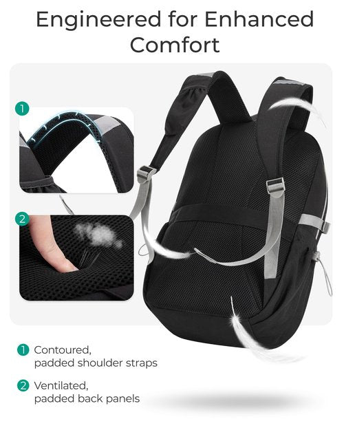 BAGSMART Travel Backpack for Women&Men,Lightweight 15.6" Casual Backpack for College,TSA Carry On Backpack for Airplanes,Water Resistant Personal Item Bag for Gym,Hiking,Work,Black