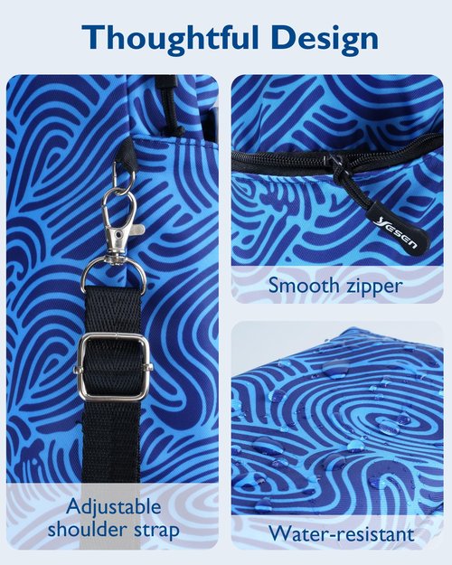 Water Bottle Holder Bag with Strap for Walking, Hiking Water Bottle Cross Body Carrier Sleeve Sling Pouch, 16/18/20/24oz Travel Essentials Beverage Container(Blue Wave)