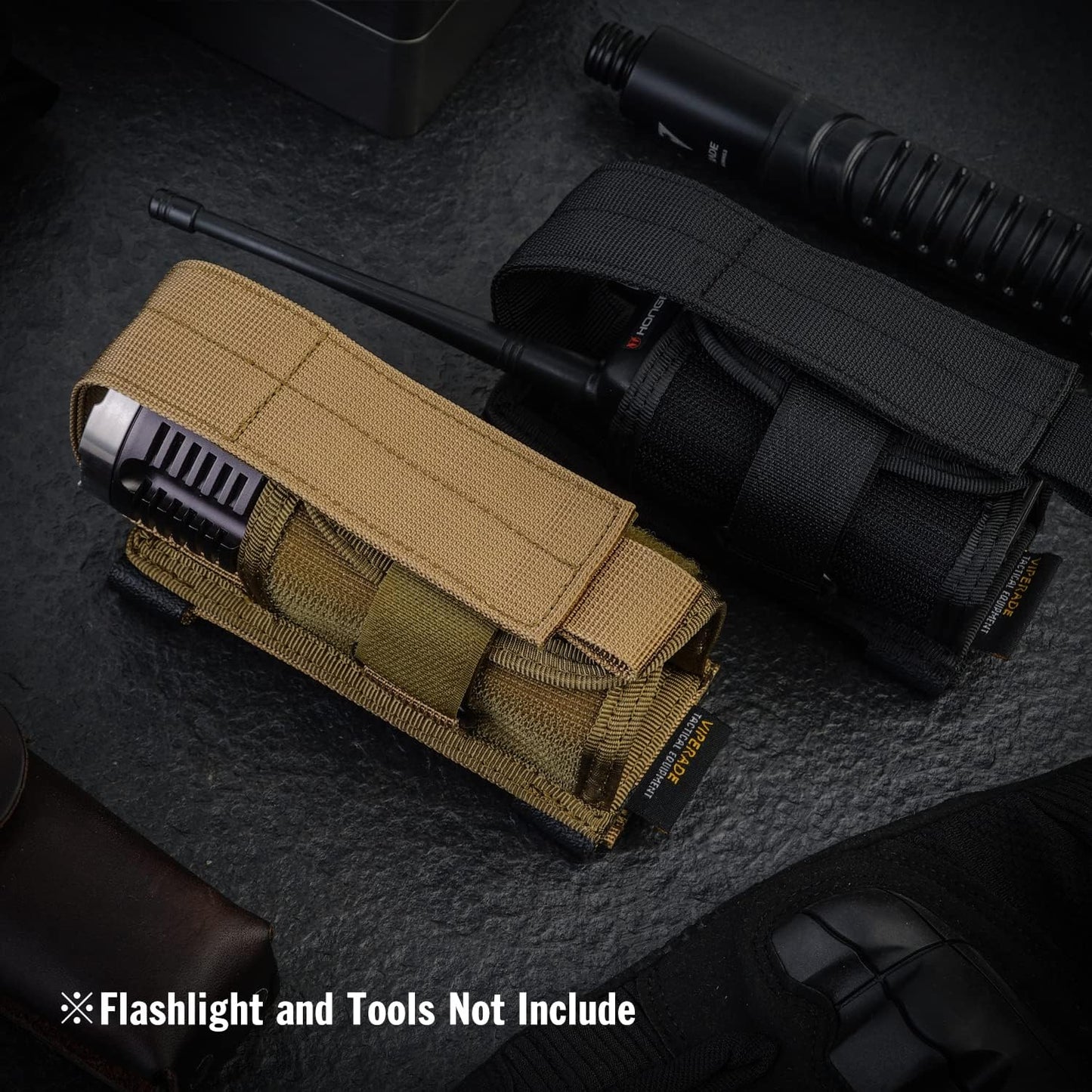 VIPERADE Tactical Flashlight Holster, Molle Flashlight Holder for Belt, Flashlight Pouch, Open Top Flashlight Holder for Vertical & Horizontal Carrying