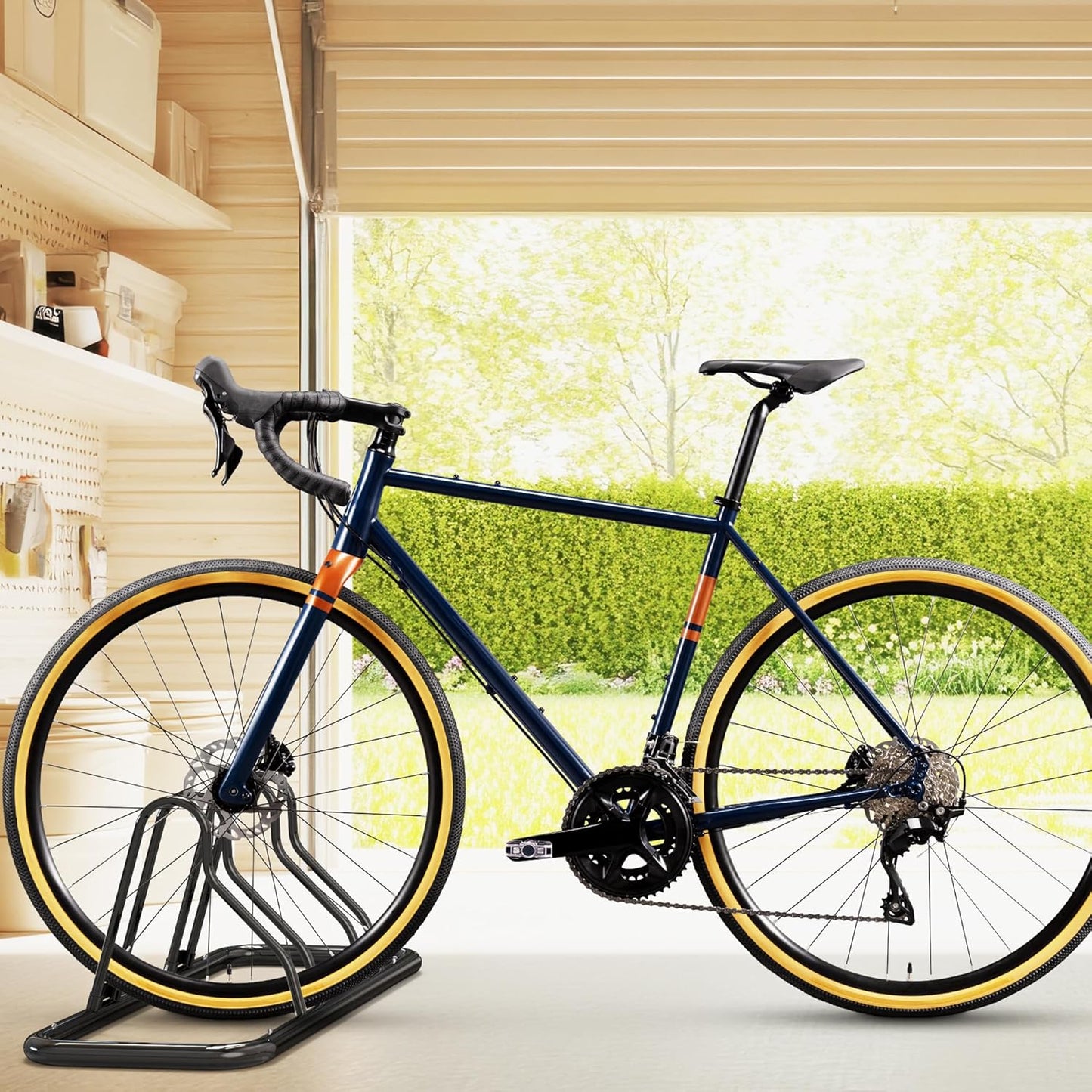 Simple Houseware 5 Bike Bicycle Floor Parking Adjustable Storage Stand, Silver