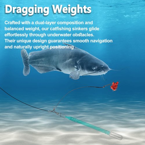 Dragging Weights for Catfishing Trolling, Drifting Dragging Sinkers Drag Weight Catfishing No Snag Sinker for Bottom Bouncing Catfish Fishing Slip Stick Catfish Dragging Weights(1.5oz-5pcs)