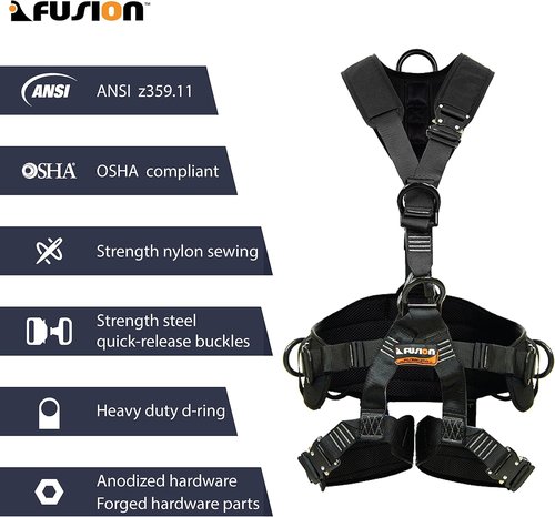 Fusion Climb Tac-Rescue, Construction Harness - Full Body Harness, 6 D-Ring Points, and Quick-Release Steel Buckle Safety Harness OSHA & ANSI Compliant