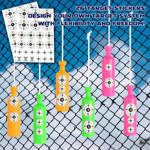 Highwild Plastic Bottle Targets for Shooting - 6 Neon Bottles with Hanging Rope - Includes Foldable Storage Rack - Ideal for Indoor and Outdoor Training (Orange/Green/Pink)
