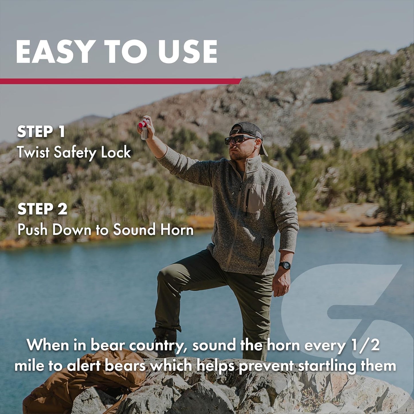 SABRE Frontiersman Bear Horn, Extremely Loud 130dB Sound Heard Up to ½ Mile (805 m) Away, 60 1/4-Second Bursts, Warn Bears & Give Them a Chance to Leave, On/Off Feature, Compact Size for Easy Carry