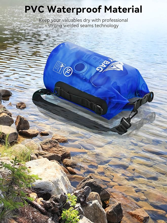 HEETA Dry Bag Waterproof for Women Men, 5L/10L/20L/30L/40L Roll Top Lightweight Dry Storage Bag Backpack with Phone Case for Travel, Swimming, Boating, Kayaking, Camping & Beach, 11 Transparent Colors