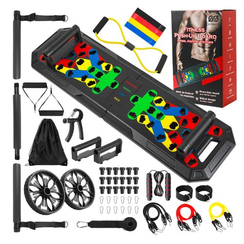 GrowGlo Push Up Board - Portable Multifunction All-in-One Fitness Accessories, Includes Resistance Bands & Pull Up Band, Durable Workout Board for Home Gym, Great Chest Workout Equipment