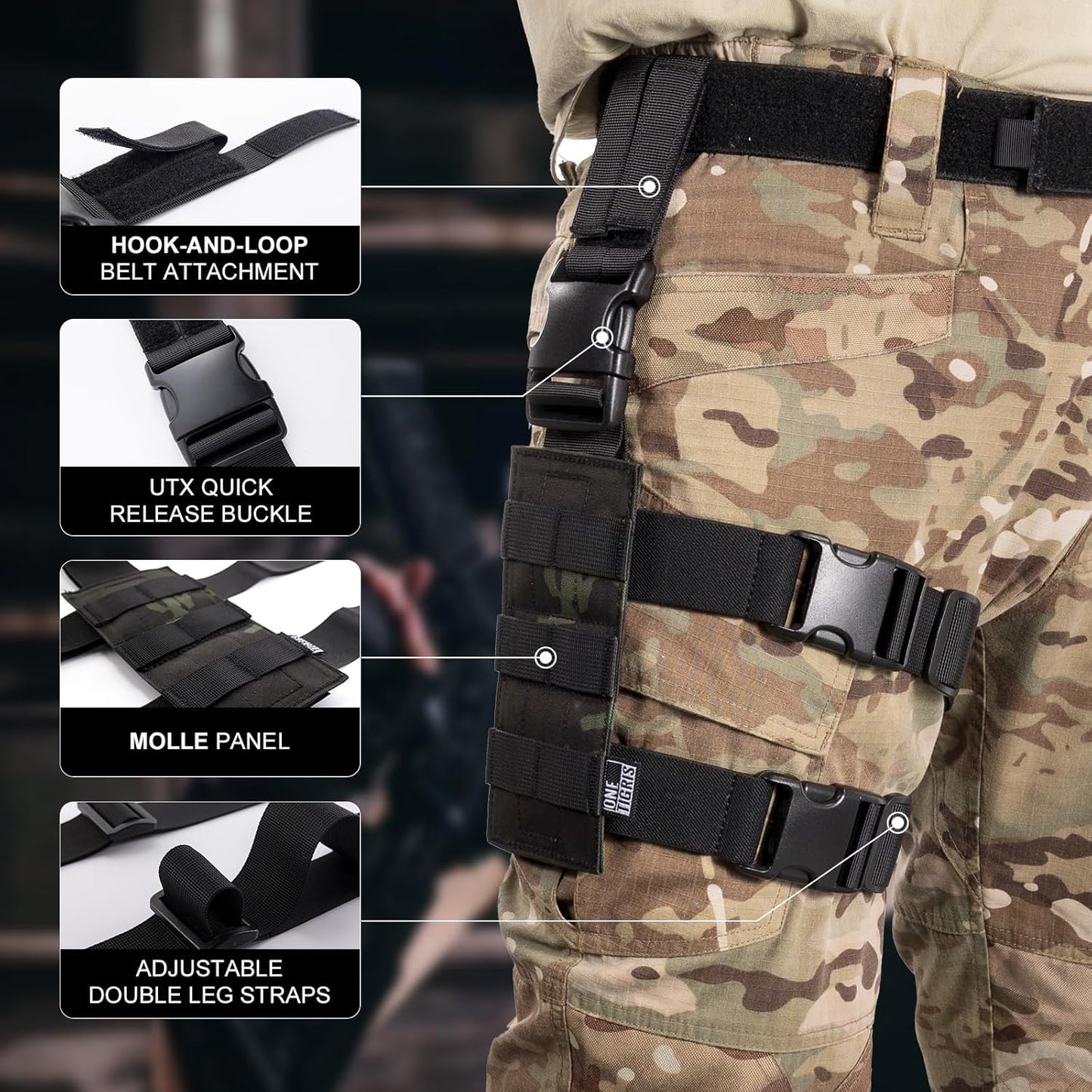 OneTigris Mini Molle Panel for Tools, Drop Leg Platform Minimalist Adjustable Thigh Rig for Flashlight Green