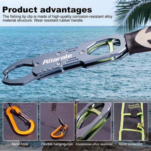 Fish Lip Gripper Fish Scales Professional Fish Holder Aluminium Alloy Material Grabber 40 Pound Fish Lip Grip Tool with Weight Scale and 360 Degree Rotation,Fish Grabber Clip Fish Control Tackle