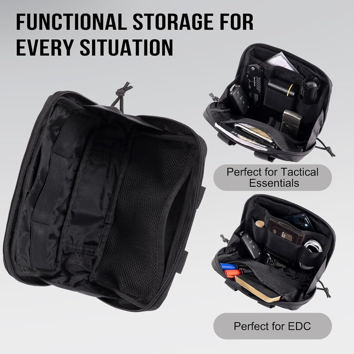 OneTigris MOLLE Pouch, Tactical Admin Pouch Belt EDC Tool Organizer Zippered Utility Waist Pack 7.5"x5"x2"