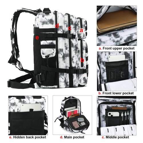 Yusudan Military Tactical Backpack for Men Women, 3 Day Assault Pack Army Molle Bag Hiking Backpacks (Marble White)