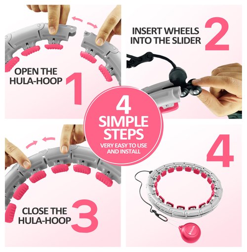 Experience Fitness Excellence with our Infinity Hoop plus Size – Weighted Hula Hoop for Weight Loss – hula hoop exercise ring with ABS and quality wheels – For all the sizes and levels (Gray and Pink)