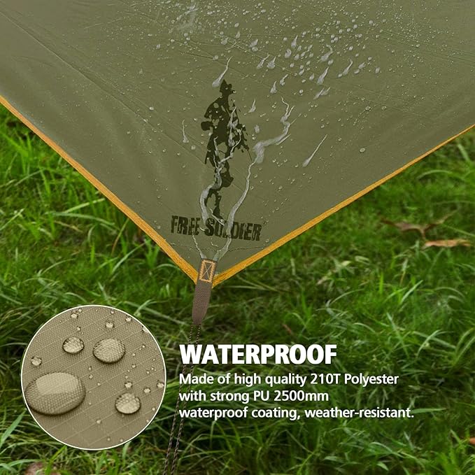 FREE SOLDIER Waterproof Portable Multifunctional Outdoor Camping Traveling Awning Backpacking Tarp Shelter for Rain (Brown)