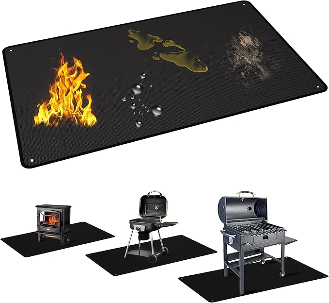70" x 48" Under Grill Mats for Outdoor Grill, Double-Sided Fireproof Grill Protector Pad, Waterproof, Oil-Proof, Indoor Fireplace/Fire Pit Mat, Easy-Clean BBQ/Grill Floor Mat for Deck, Patio and Lawn